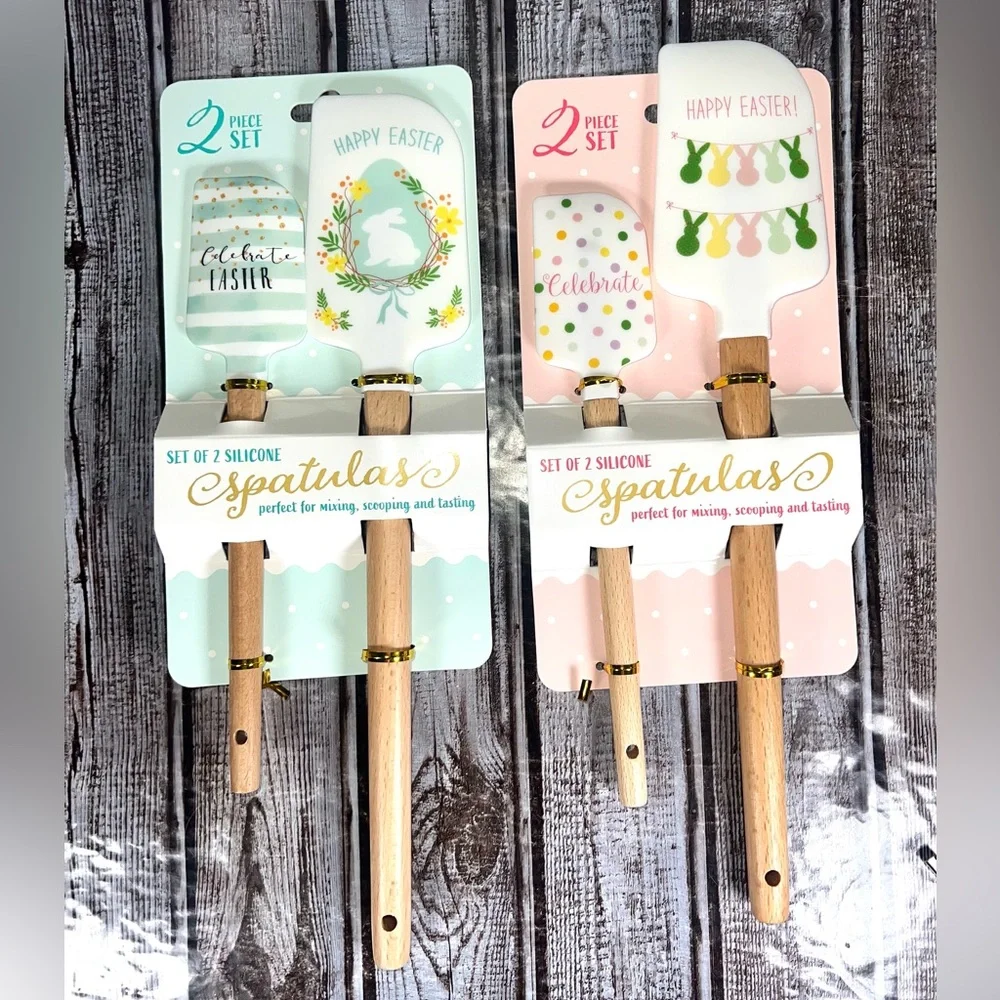 2 Sets Easter Silicone Spatula Set (2-Piece) – Bunny & Pastel Designs –‎ New